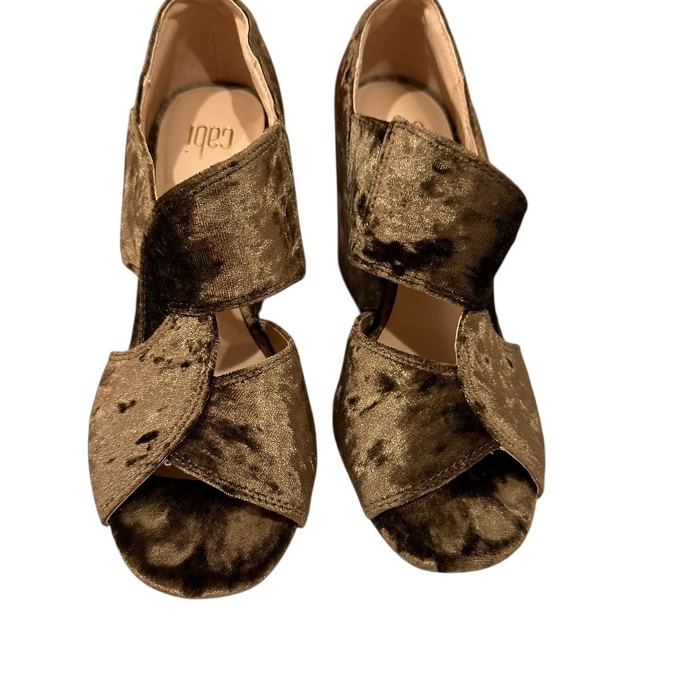 Cabi Interlock Crushed Velvet Block Heel Sandals Shoes Olive Size 6.5 - Picture 4 of 10